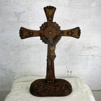 Stunning Standing Hand Carved Oak Art Crucifix Jesus Christ Dragon HTF WOW 70s