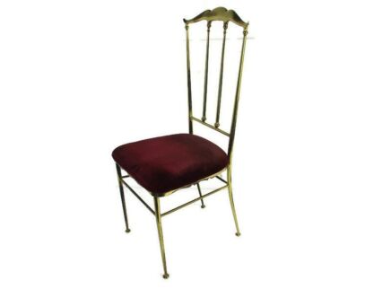 Vintage Chiavari Chair Brass Hollywood Regency Italian Red Velvet Seating