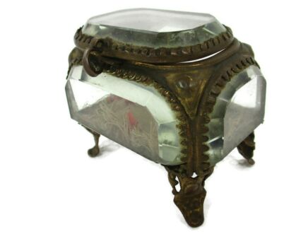 Antique crystal Beveled Glass Relic Jewelry Box Gorgeous Rare