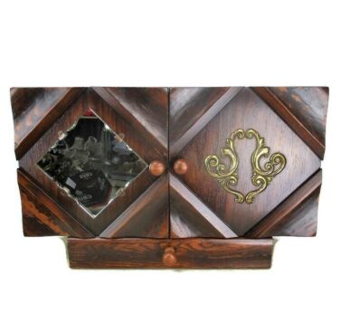large Apothecary Bathroom Medicine Kitchen Cabinet Wood Art deco Cut Glass
