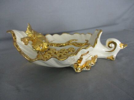 Vintage Capodimonte Porcelain Centerpiece Duck  White Gold Signed Limited Edition