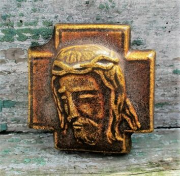 Small Mid Century Design Modernist Ceramic Crucifix Jesus Christ French Accolay