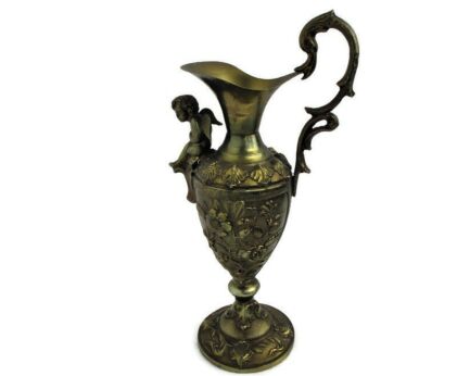 Ewer Jar Pitcher Brass Decorative Ornate Gothic Duck Head Handle Angel Putti Beautiful