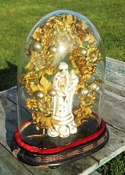 Antique Victorian French Bridal Wedding Dome Globe Statuette Porcelain Virgin