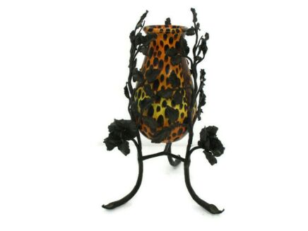 Art Nouveau Art Piece Wrought Iron Roses Van Boeckel Belgian Artisan Smith Vase Stand Vase Stunning