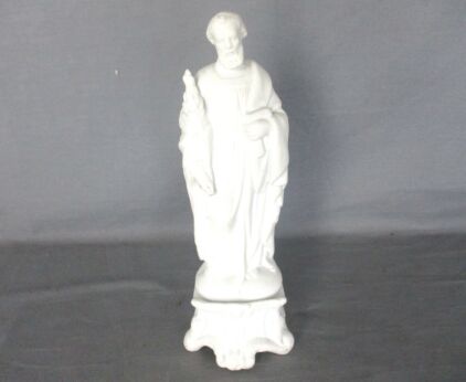 Antique Porcelain Bisque Statue Saint Joseph Angel Lilies Protector of homes Marked ML  9.44"