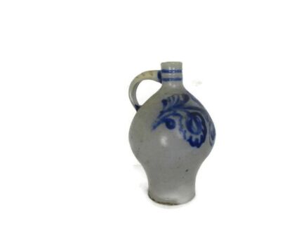 Antique French Stoneware Earthenware Crock Lard Jar Pitcher Cobalt gray Planter Flower Pot Herbs Farmhouse Country Barn Cottage Style