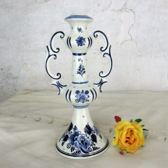 Candlestick Holder Delft Holland Blue White Porcelain Marked Royal Goedewaagen