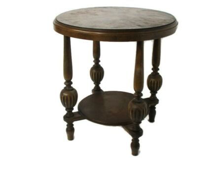 Wooden Side Display Coffee Table Pedestal Plant Stand Ball Feet Barn Country Cottage Style Farmhouse Two tier
