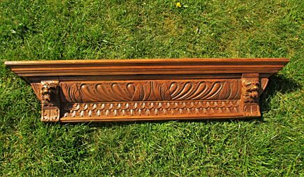 Vintage Gorgeous Hand Carved Wood Pediment Overdoor Lion Heads WOW