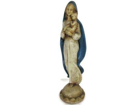 Statue Virgin Mary Our Lady Madonna Statue Infant Child Polychrome Tenderness Art Deco Gorgeous 14.96"