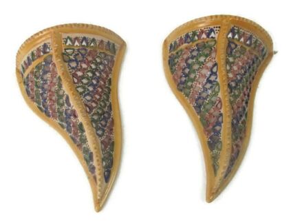 couple of ceramic wall hangings planters polychrome hand made Italian style lovely vintage