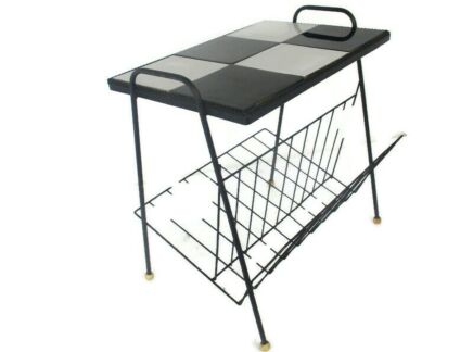 Vintage Mid Century Modern Magazine Newspaper Basket Side Table  Tiles