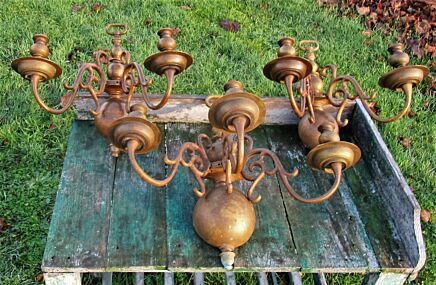 Three antique Dutch Flemish Wall Sconces Brass Stunning 18th Century Very Rare