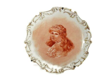 Limoges France Collectible Plate Gold Gilded Girl Portrait Lovely