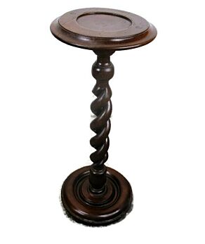 Hand Carved Wood Open Barley Twist Pedestal Display Side Table Plant Stand 24.6"
