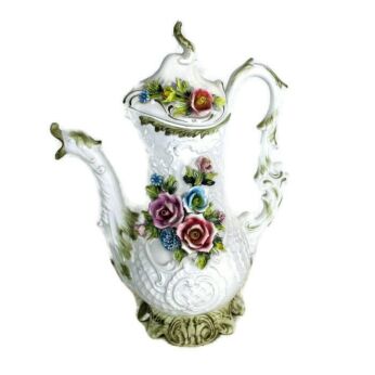 Large Ornate Bassano Pitcher Vase Jar Duck Porcelain Italy Italian Flowers