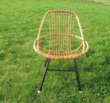 Small Mid Century Modern Rattan Wicker Chair Authentic Child era Rohé Noordwolde