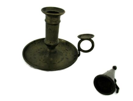 Antique   Brass Candle Holder Candle Stick   Chamber stick with Sniffer HTF