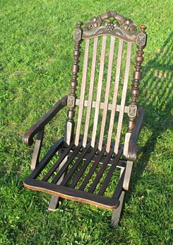 Antique Foldable Diner Deck Arm Chair Carved Wood Garden Chair 19th Century WOW