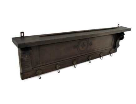 Hand Carved Wood Wall Shelf Coat Hat Kitchen Rack Lion Heads Antique Beautiful