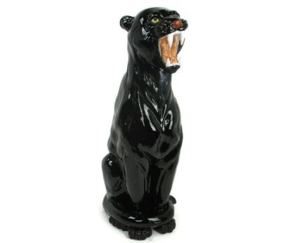 XXL Black Panther Terracotta Statue Sculpture Italy Vintage 60s Rare