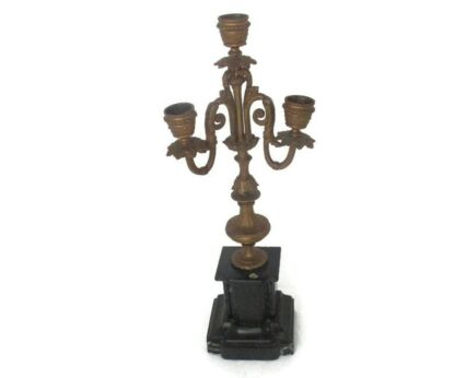 Marble Base Brass Triple 3 arm Ornate Candle Holder Candelabra Vintage