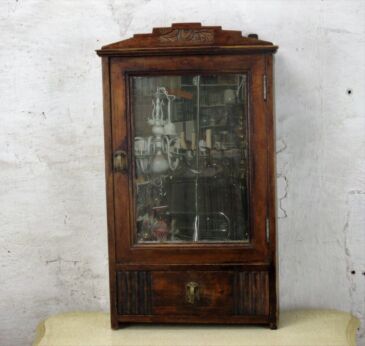 Mid Century Modern Hand Carved Wood Medicine Bathroom Apothecary Cabinet Mirror
