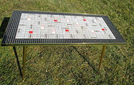 Vintage Mid Century Modern Coffee Side Table Mosaic Tiles Brass Legs