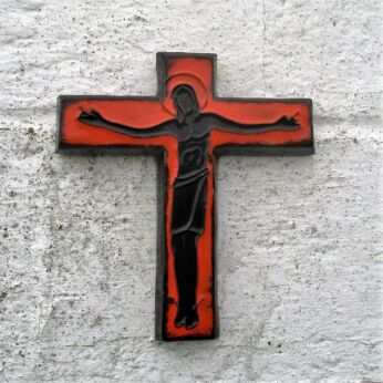 Mid Century Design Ceramic Modernist Crucifix Fat Lava Orange era Tieberghien