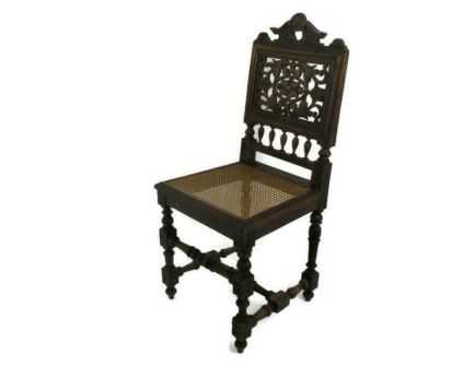 Antique  Hand carved Wooden Parlor Chair Rush Cane Seating  Ornate Gorgeous Spindles