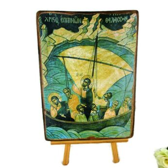Gorgeous Vintage Wooden Icon Jesus Christ Apostles Boat Storm HTF Collector