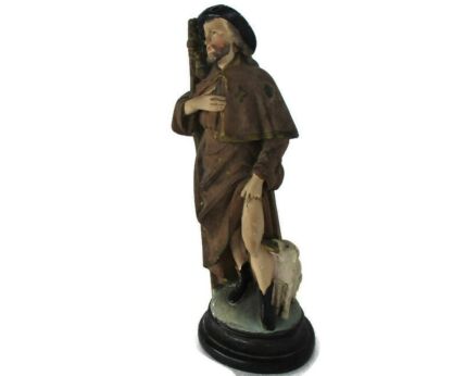 Statue Saint Roch Rocchus Rocco Plaster Patron of Dogs and Bachelors HTF 12.79" Collector