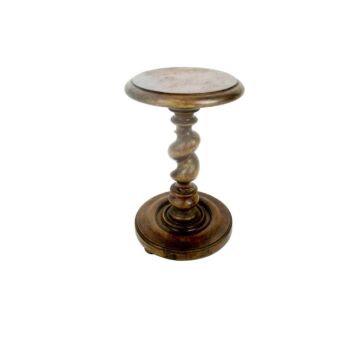 Small Hand Carved Wooden Barley Twist Pedestal Display Sturdy Table Plant Stand 15.74"