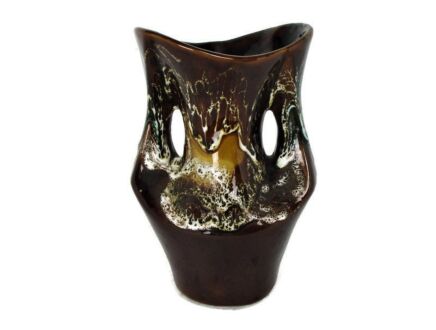 French Vallauris Brown Abstract Lovely small Vase Pitcher Ewer Ceramic Handles Marked