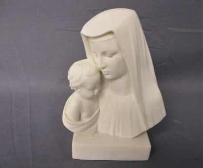 Lovely Statue Bust Madonna Virgin Mary Infant Child Plaster Marble Albaster Sweet hand Made