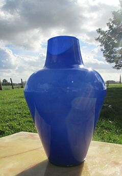 Vintage Italian Azure Blue Mid Century Cased Glass vase  Era Empoli