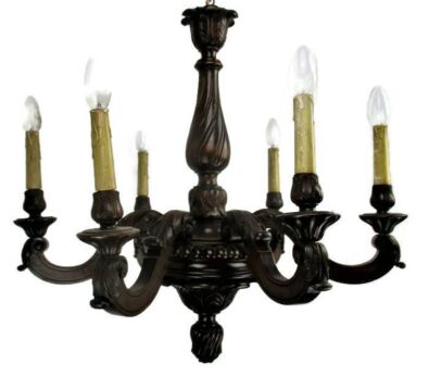 Vintage hand Carved wood Chandelier 6 lights arms Ceiling Light lamp Working