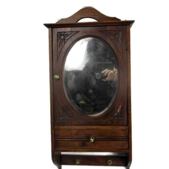 Art Deco Kitchen Apothecary Bathroom Cabinet Oval Beveled Glass Mirror Inlay WOW