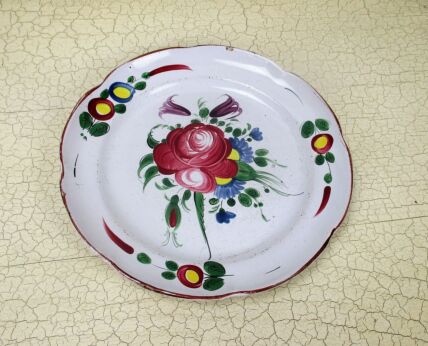 Antique French Faience Strasbourg Platter Luneville Flowers 18th - 19th C 9.05"