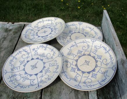 4 Vintage Dessert Plates Boch Copenhague Kopenhagen Blue White Lovely 50s