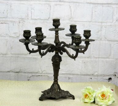 Antique Vintage Gorgeous Brass Ornate 7 Arm Candle Holder Candelabra