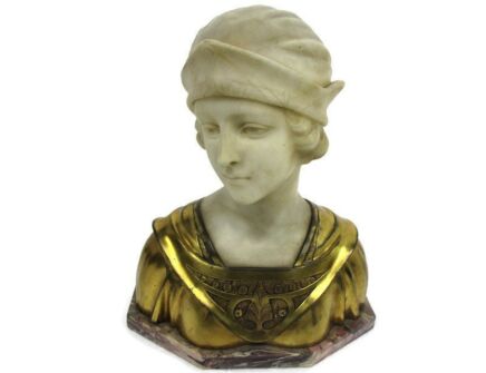 Bust Marble Alabaster Young Woman Victorian Antique Art Deco Signed A. Trefoloni