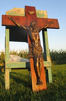 Antique X Large Wood Hanging Crucifix Cross Jesus Christ Brass Figurine 34.06"