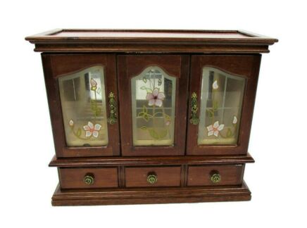 Small Sweet Jewelry Trinket Cabinet Earrings Bijoux Glass Doors Flowers Gorgeous