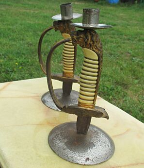 Vintage Set of 2 Candle Holders Navy Sword Handle Dragon Saber Gothic