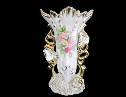 Porcelain Fan Flair Bridal Vase ornate Flower Motive Vintage Lovely 7.28"