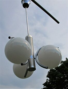 Mid Century Modernist Atomic Sputnik Chrome Chandelier 3 Opal Glass balls