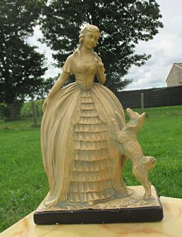 Plaster Statue  Art Deco Victorian Lady with Dog Vase Simonetti 15.35"