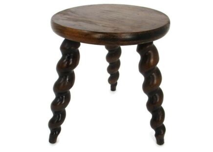 Small Milk Milking Stool Farmhouse Country Barn Style Barley Twist Wooden Tripod Side Display Table Pedestal Plant Stand